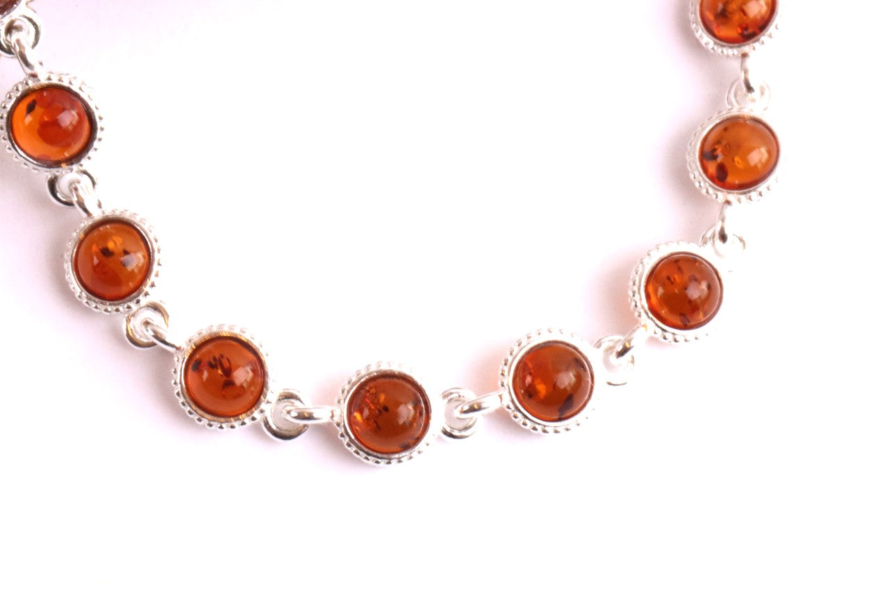 Honey Amber Gemstone Bracelet – 925 Sterling Silver Link Design