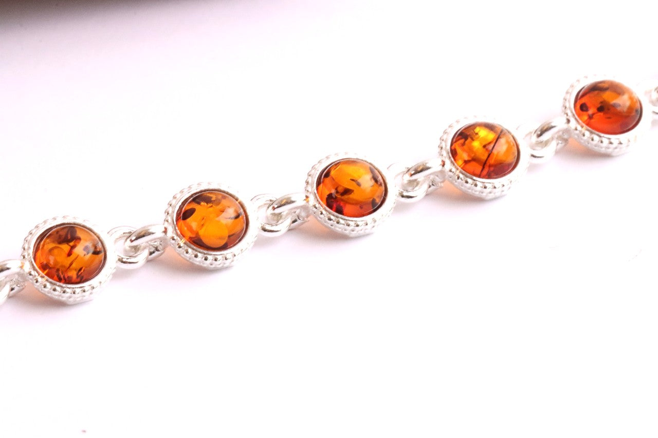 Honey Amber Gemstone Bracelet – 925 Sterling Silver Link Design