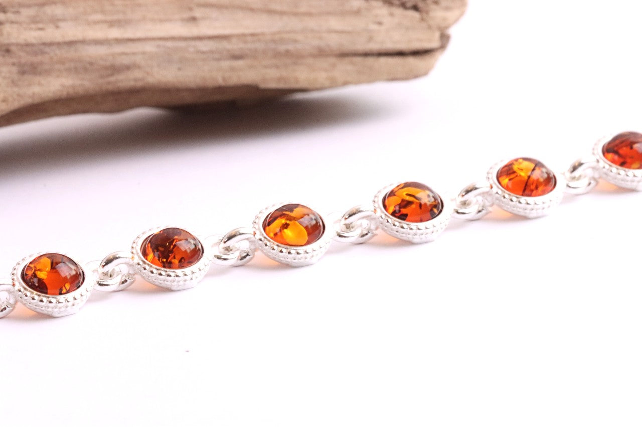 Honey Amber Gemstone Bracelet – 925 Sterling Silver Link Design