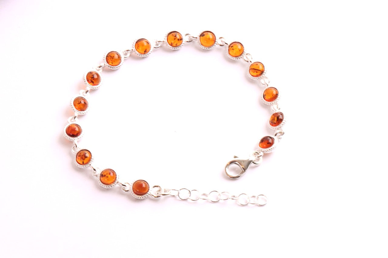 Honey Amber Gemstone Bracelet – 925 Sterling Silver Link Design