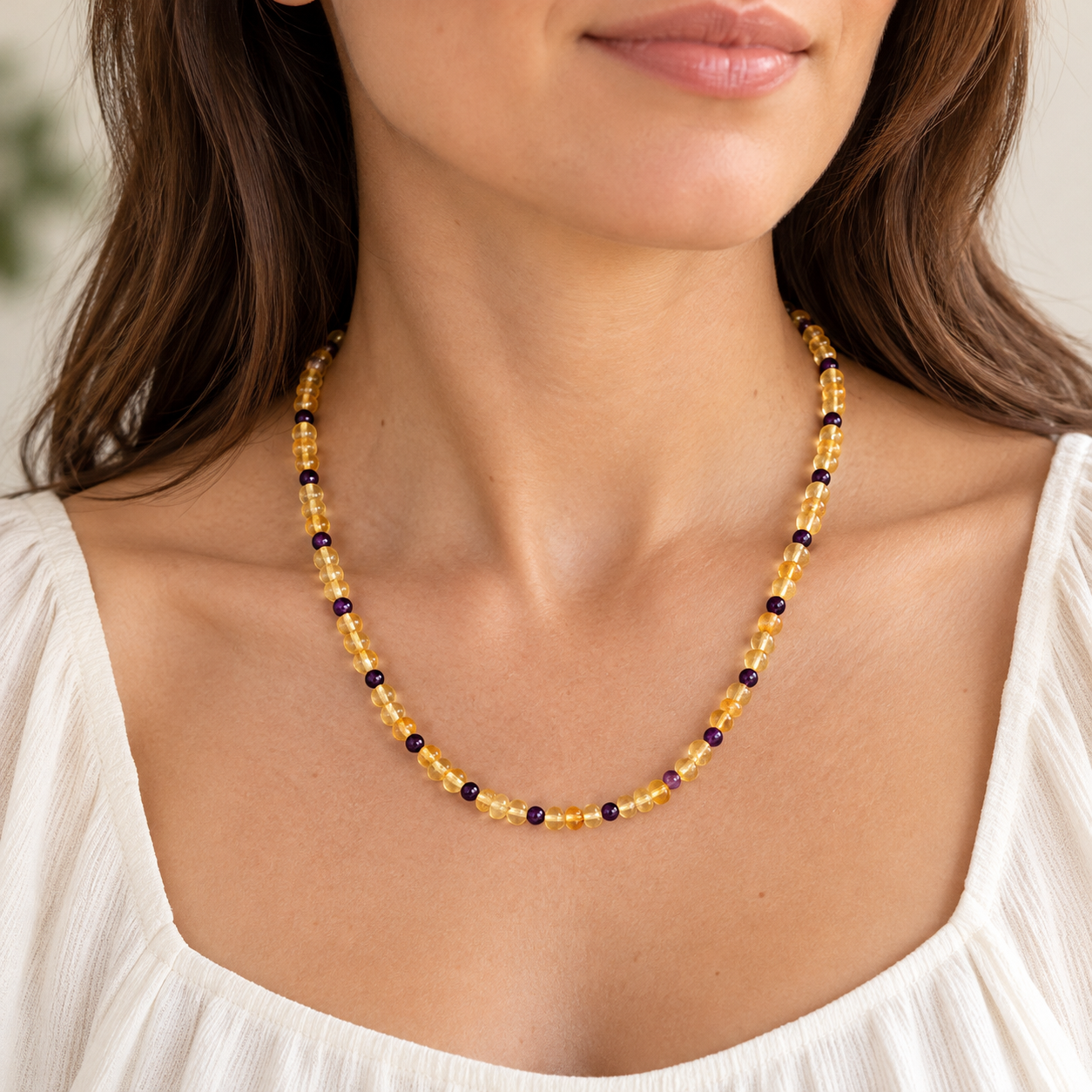Amethyst and Baltic Amber Adult Necklace
