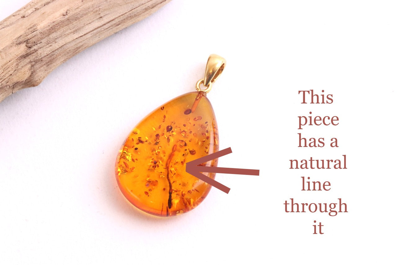 Classic Large Tear Drop Baltic Amber Pendant on Gold Plated Sterling Silver