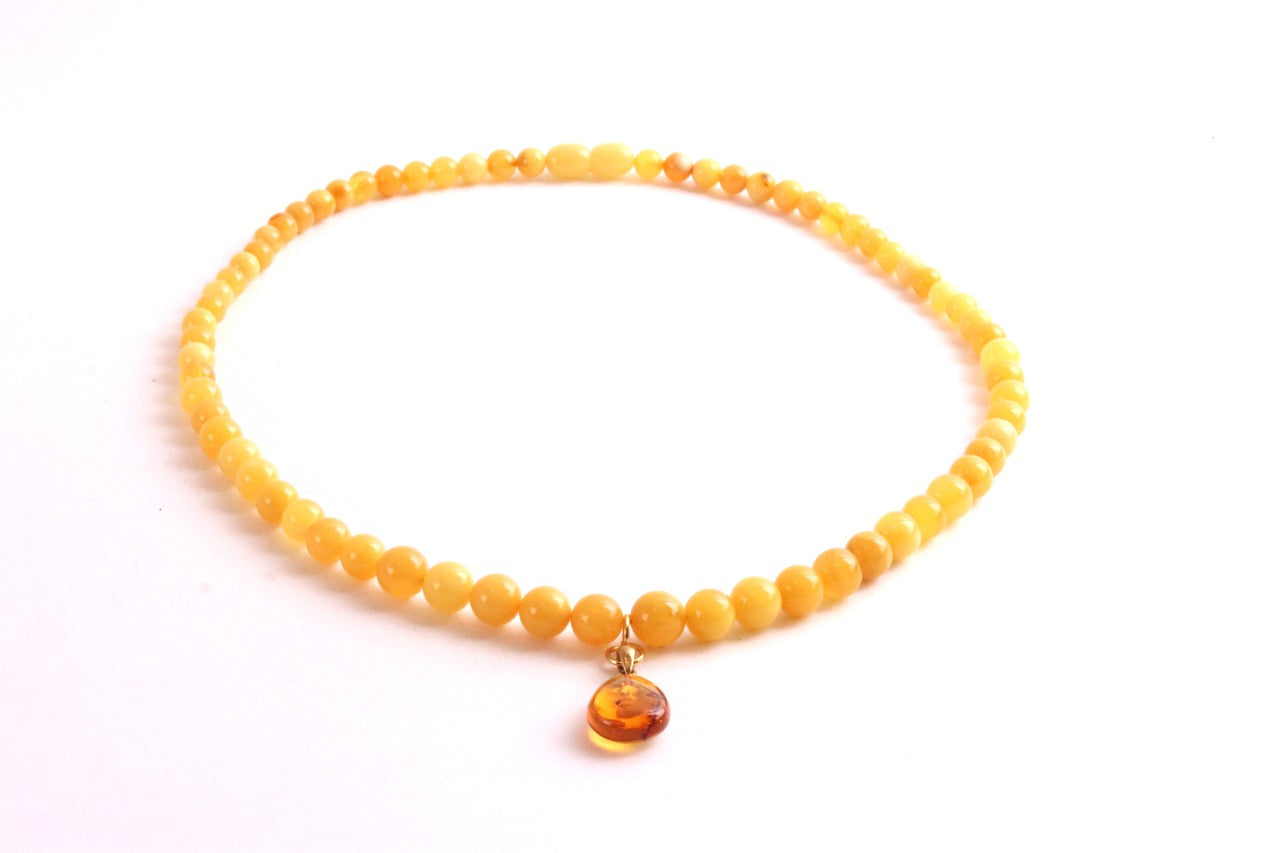 Exclusive Butterscotch Beeswax Baltic Amber Necklace with Gold-Plated Silver Pendant
