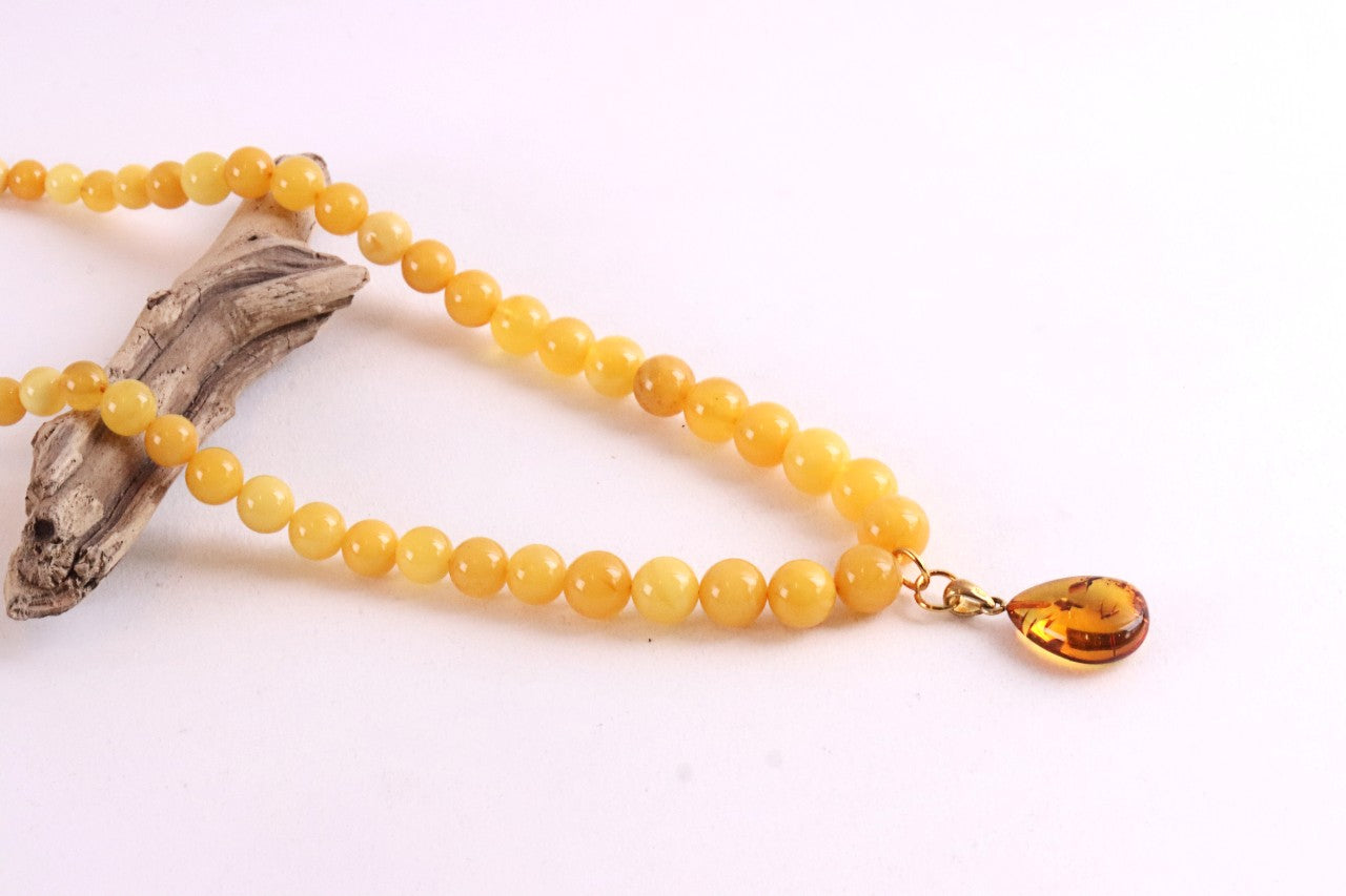 Exclusive Butterscotch Beeswax Baltic Amber Necklace with Gold-Plated Silver Pendant