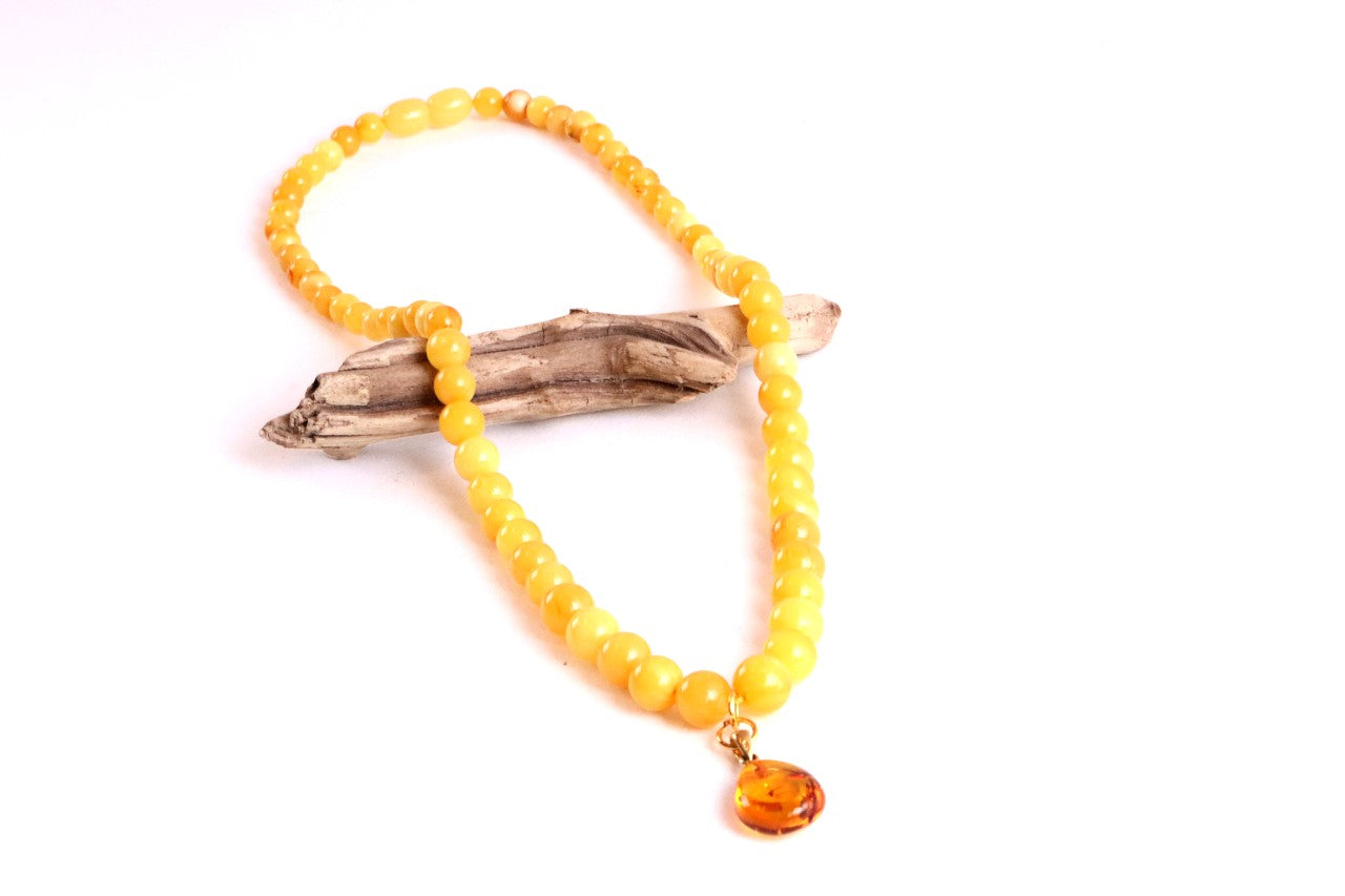 Exclusive Butterscotch Beeswax Baltic Amber Necklace with Gold-Plated Silver Pendant