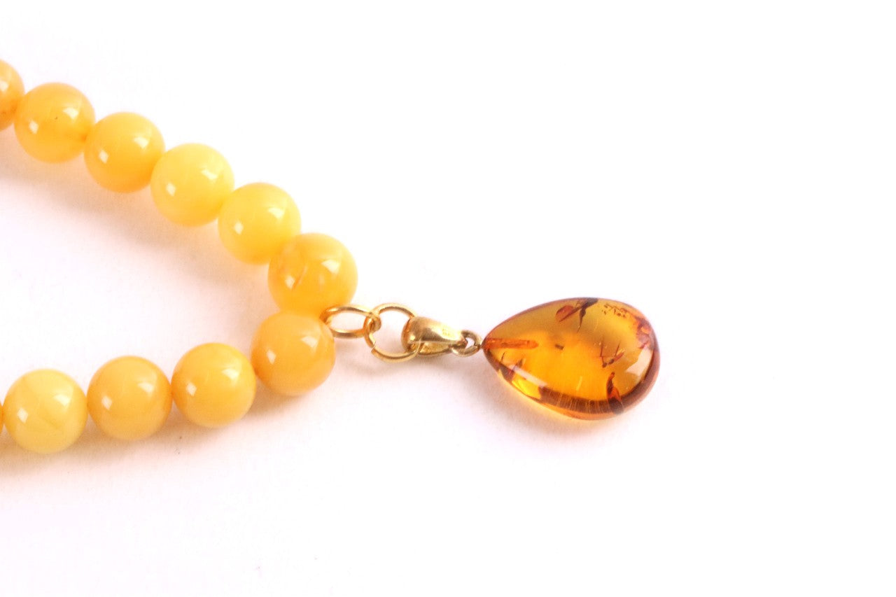 Exclusive Butterscotch Beeswax Baltic Amber Necklace with Gold-Plated Silver Pendant