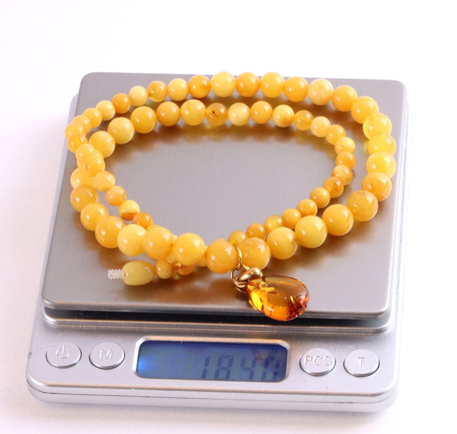 Exclusive Butterscotch Beeswax Baltic Amber Necklace with Gold-Plated Silver Pendant