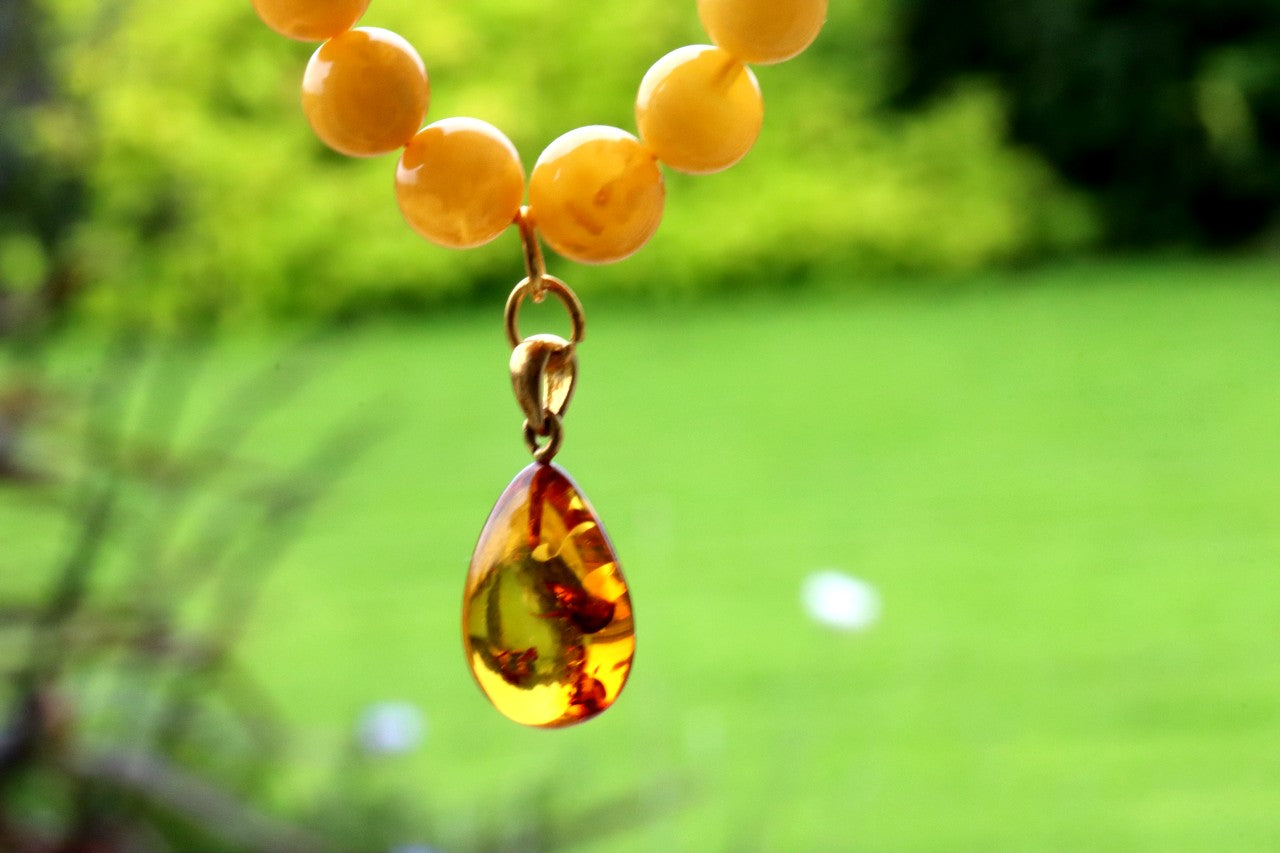 Exclusive Butterscotch Beeswax Baltic Amber Necklace with Gold-Plated Silver Pendant