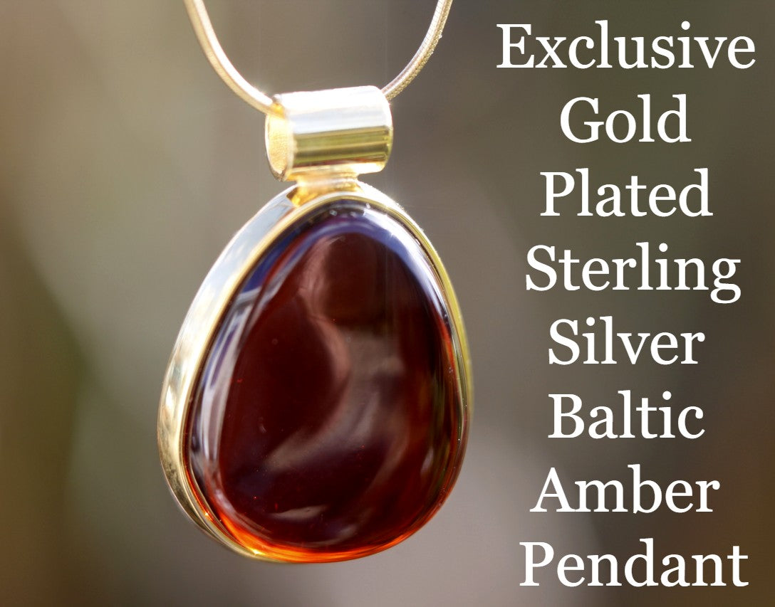 925 Gold Plated Silver One Of A Kind Amber Pendant