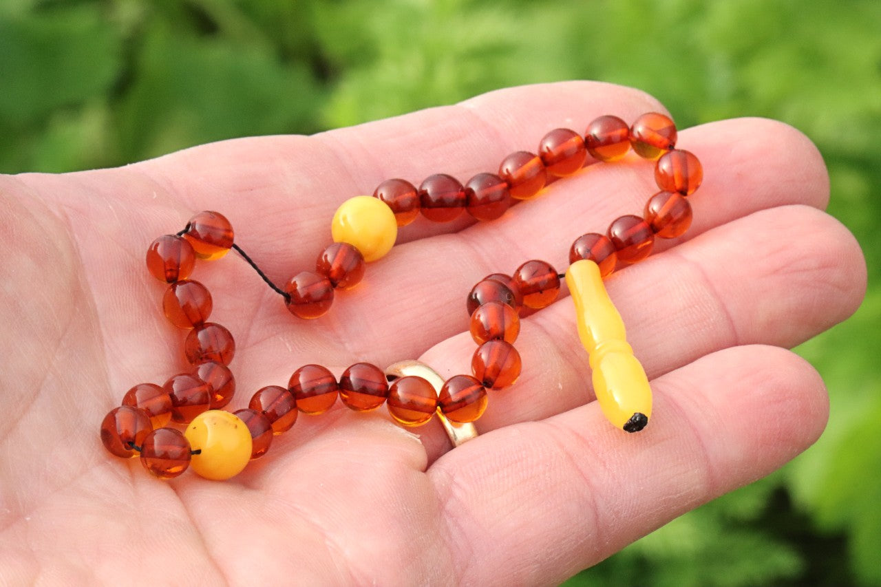 Baltic Amber Mala Prayer Beads – Butterscotch & Cognac – Buddhist Meditation Strand
