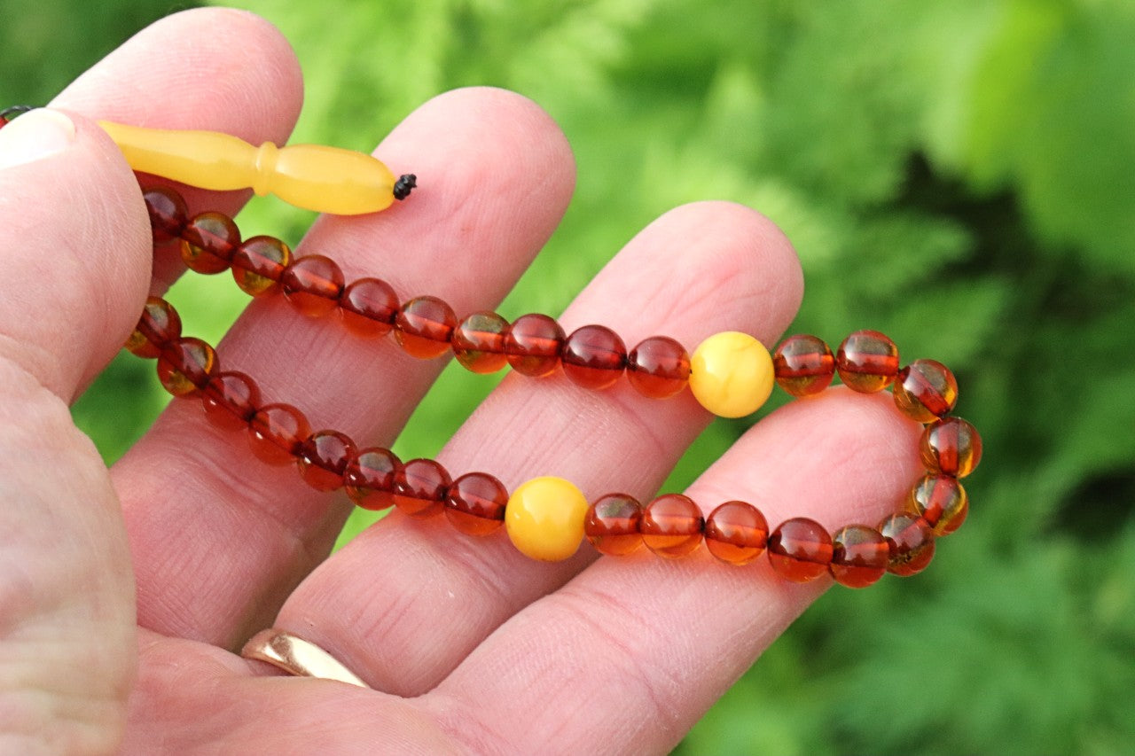 Baltic Amber Mala Prayer Beads – Butterscotch & Cognac – Buddhist Meditation Strand