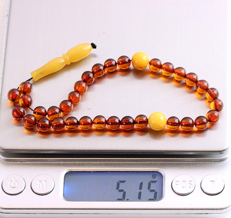 Baltic Amber Mala Prayer Beads – Butterscotch & Cognac – Buddhist Meditation Strand