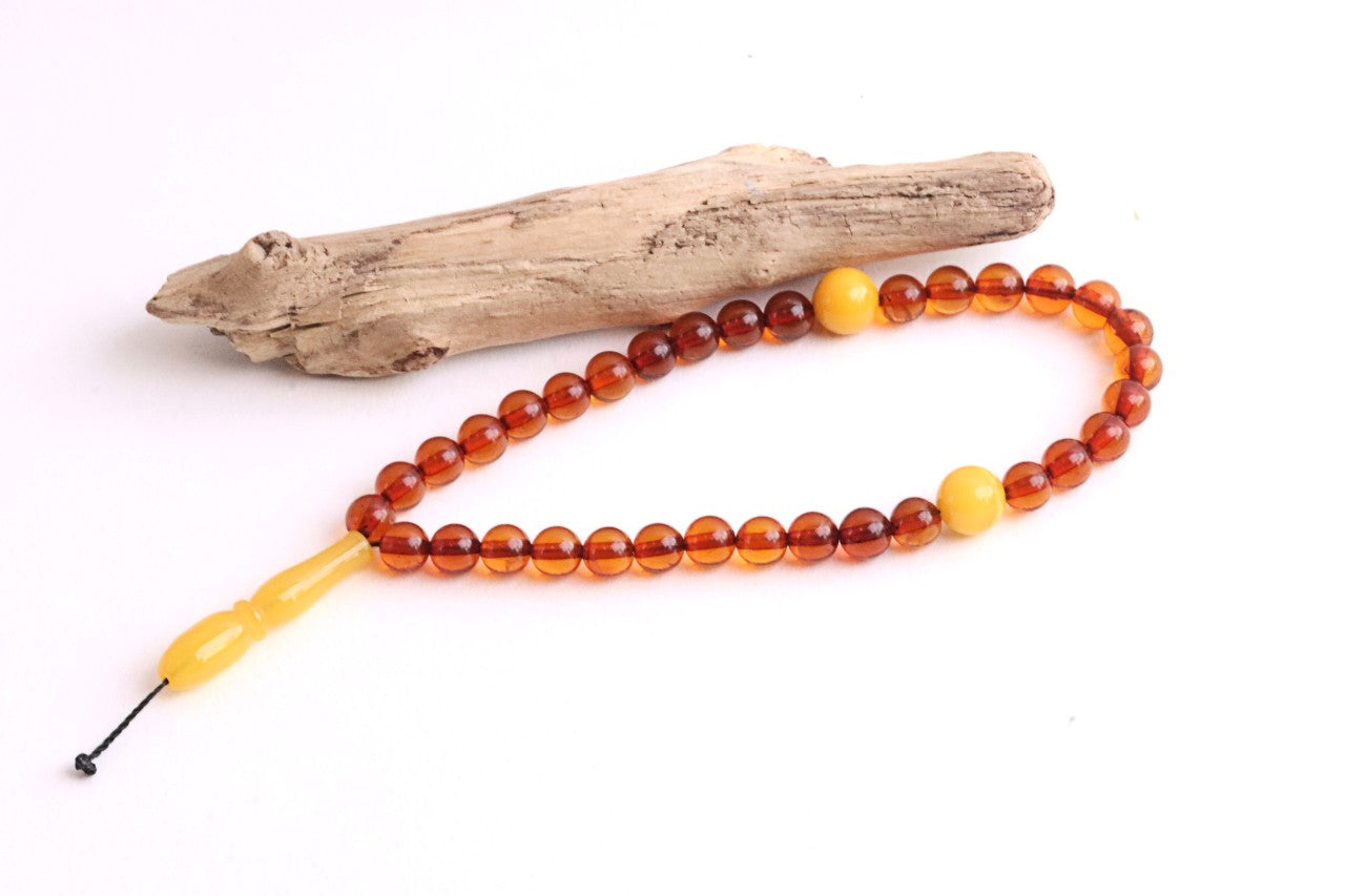 Baltic Amber Mala Prayer Beads – Butterscotch & Cognac – Buddhist Meditation Strand