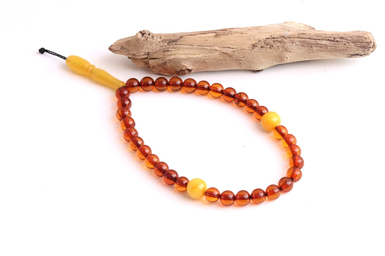 Baltic Amber Mala Prayer Beads – Butterscotch & Cognac – Buddhist Meditation Strand