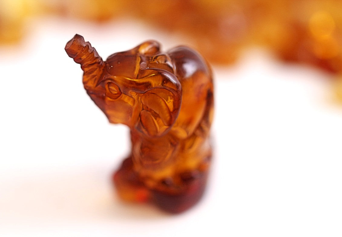 Carved Amber Elephant Figurine