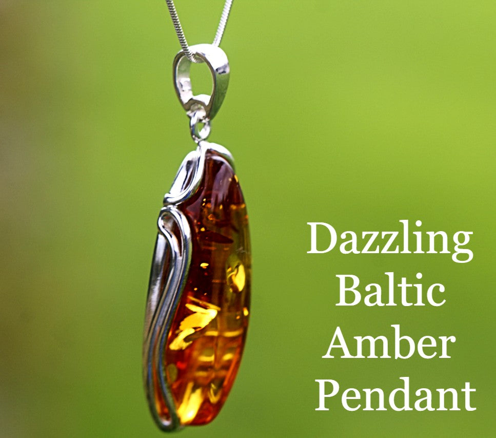 Exclusive Classic Honey Baltic Amber Pendant on Sterling Silver