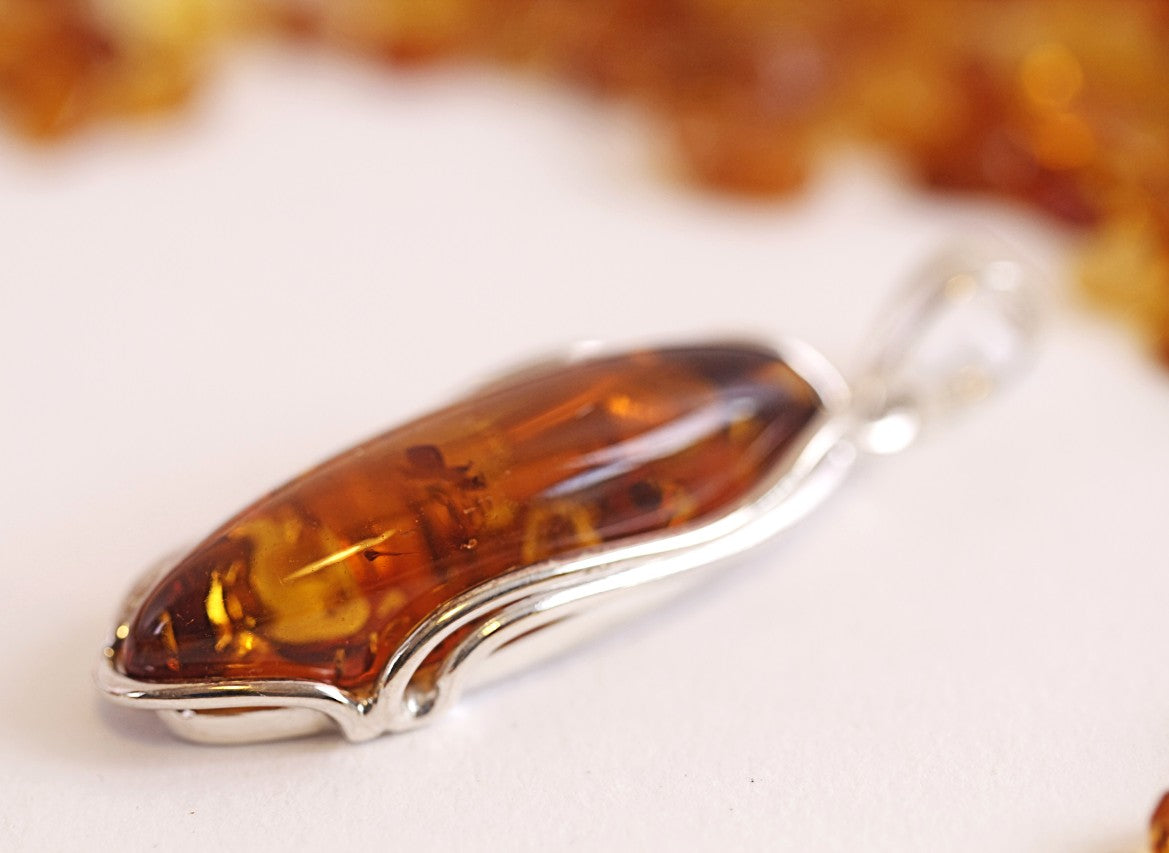 Exclusive Classic Honey Baltic Amber Pendant on Sterling Silver