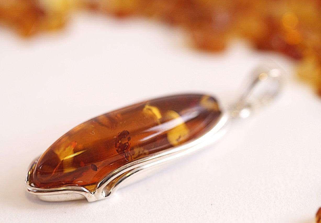 Exclusive Classic Honey Baltic Amber Pendant on Sterling Silver