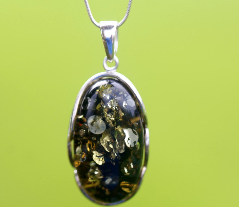 Bold Green Baltic Amber Pendant