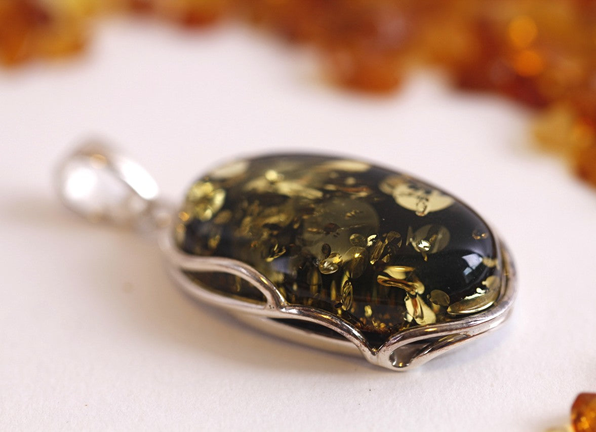 Bold Green Baltic Amber Pendant