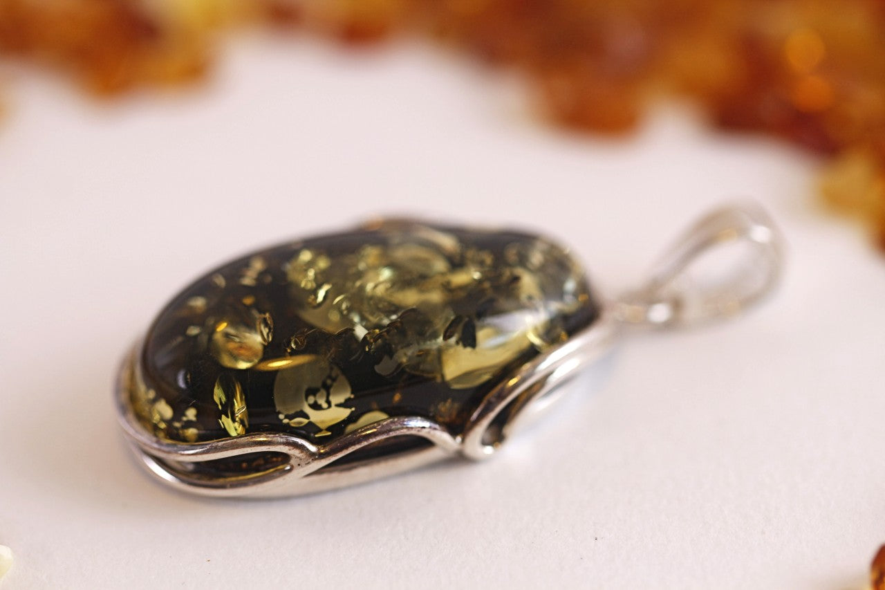 Bold Green Baltic Amber Pendant