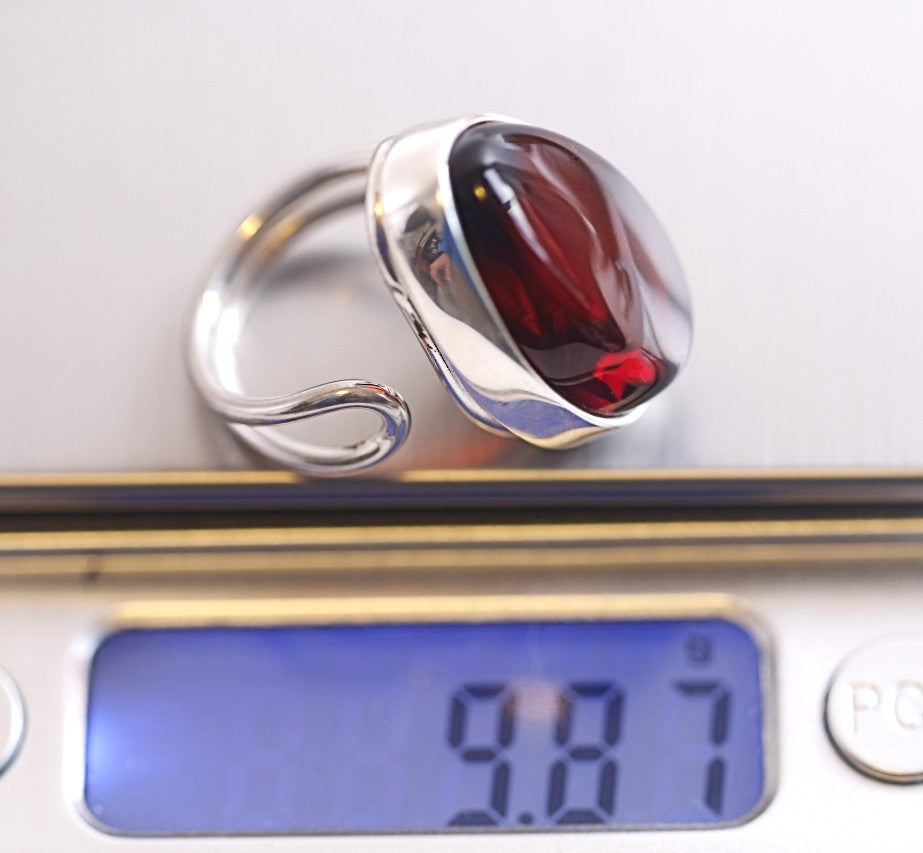 Red Amber Ring On Silver