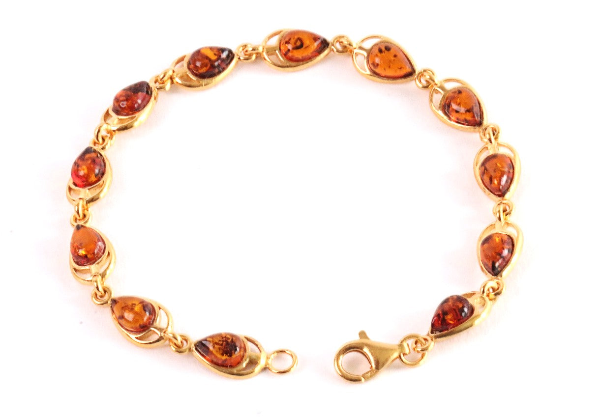 925 Gold Plated Silver Link Bangle with Amber Gemstone