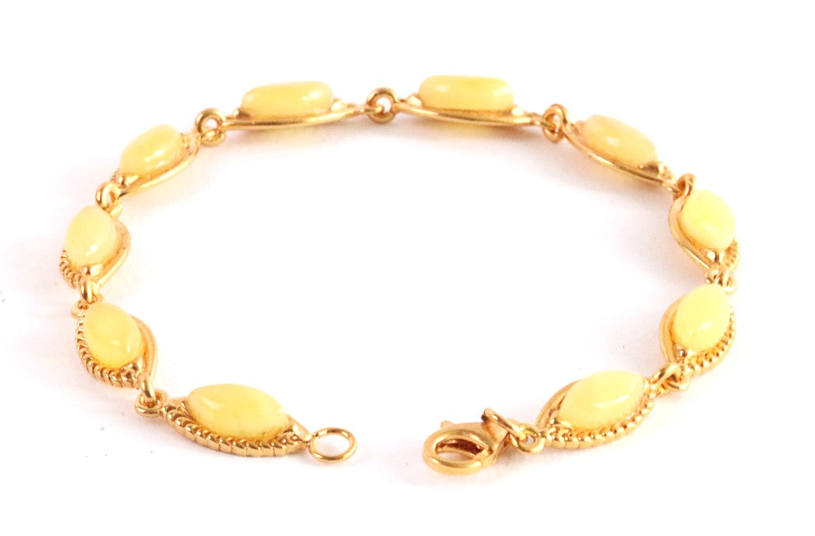 925 Gold Plated Silver Link Bangle with White Amber Gemstone