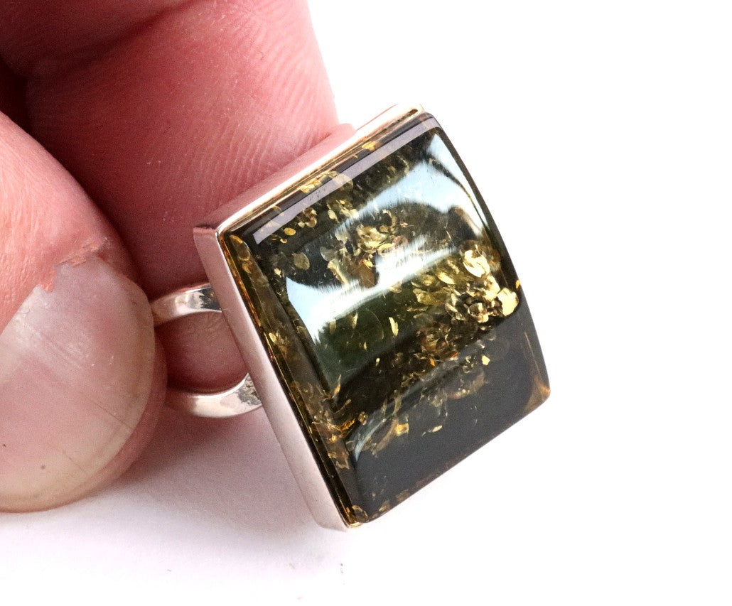 Green Baltic Amber Ring