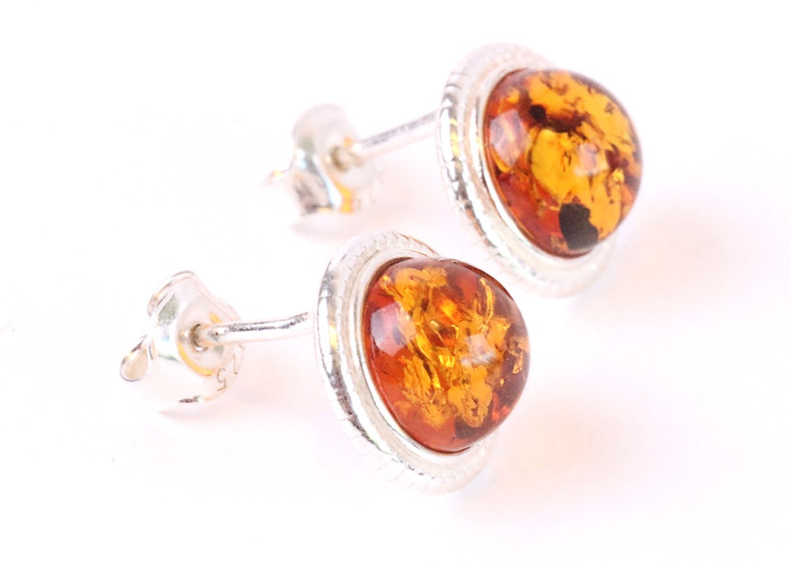 Honey Amber Circle Stud Earrings