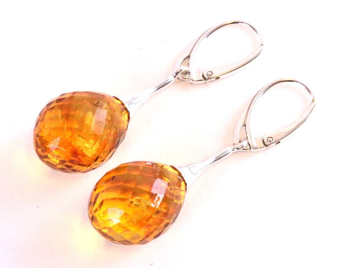 Bright Faceted Amber Earrings with Free Pendant