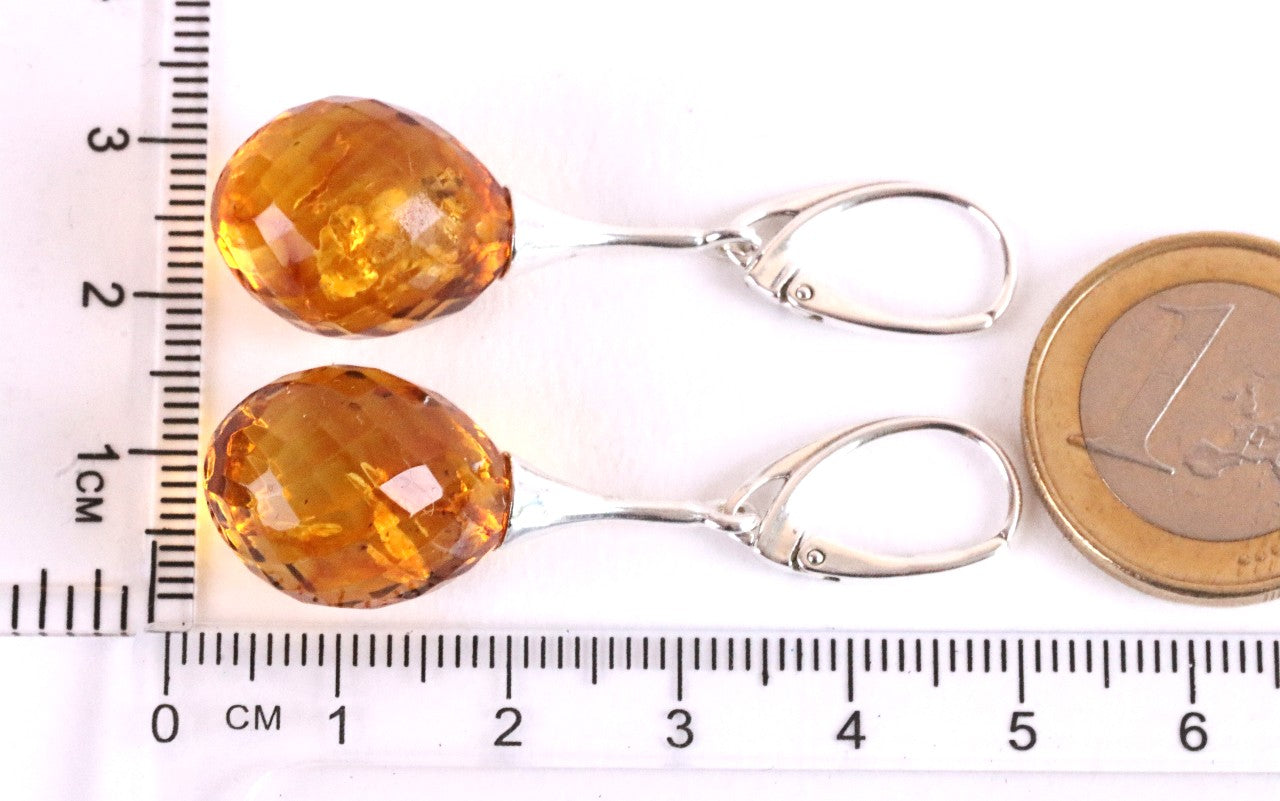 Bright Faceted Amber Earrings with Free Pendant