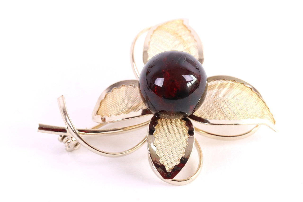 Gold plated Silver Amber Brooch