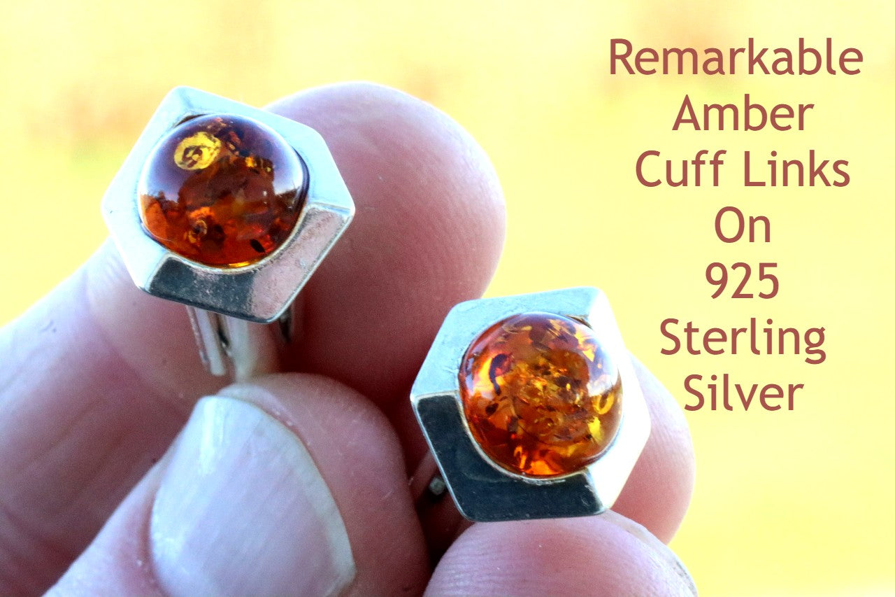 Quality Silver Baltic Amber Cufflinks