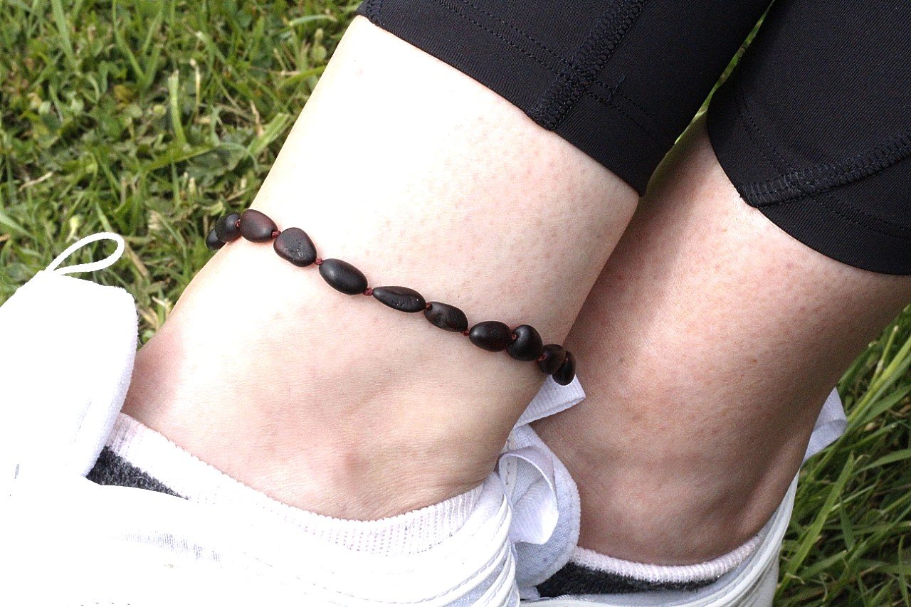 Dark Matte Bead Adult Anklet - Amber SOS