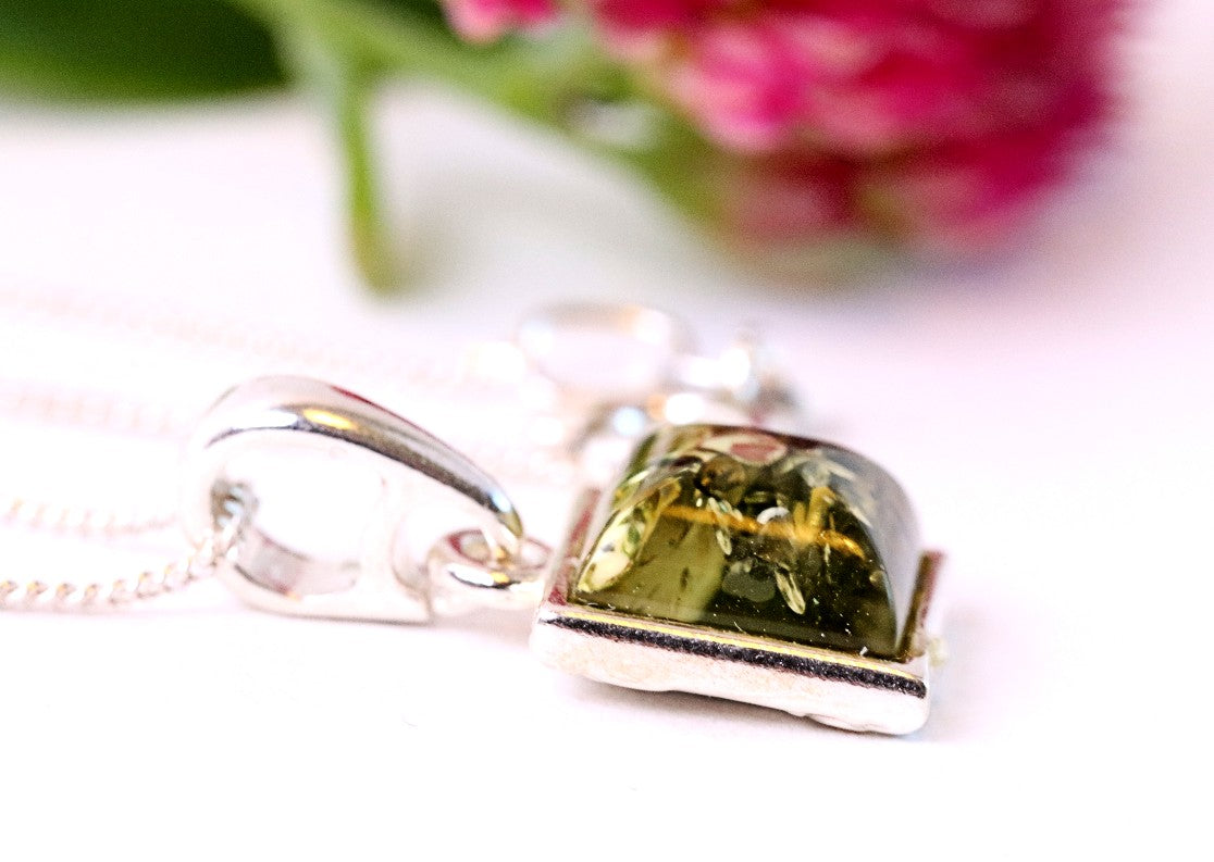 Green Amber Pendant Necklace