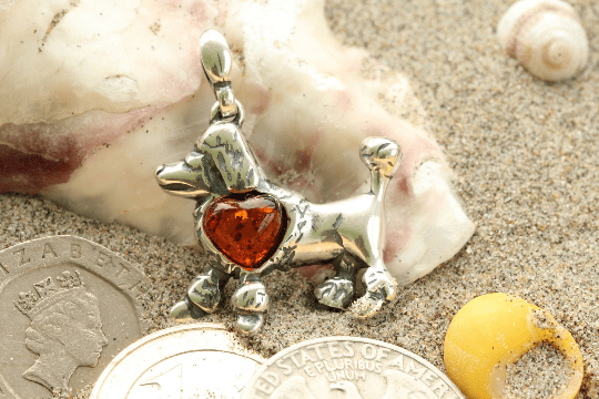 Poodle with a Heart of Gold Pendant - Amber SOS
