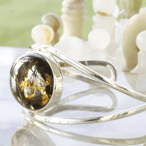 Green and Silver Amber Bangle - Amber SOS