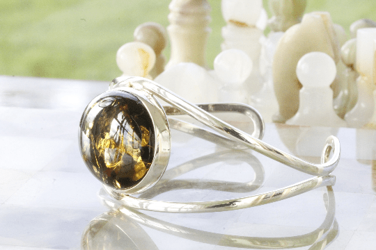 Green and Silver Amber Bangle - Amber SOS