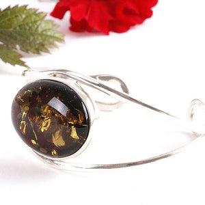 Green and Silver Amber Bangle - Amber SOS