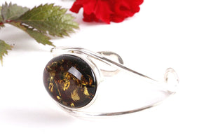 Green and Silver Amber Bangle - Amber SOS