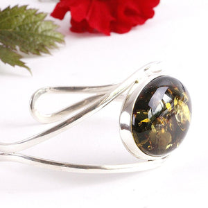 Green and Silver Amber Bangle - Amber SOS