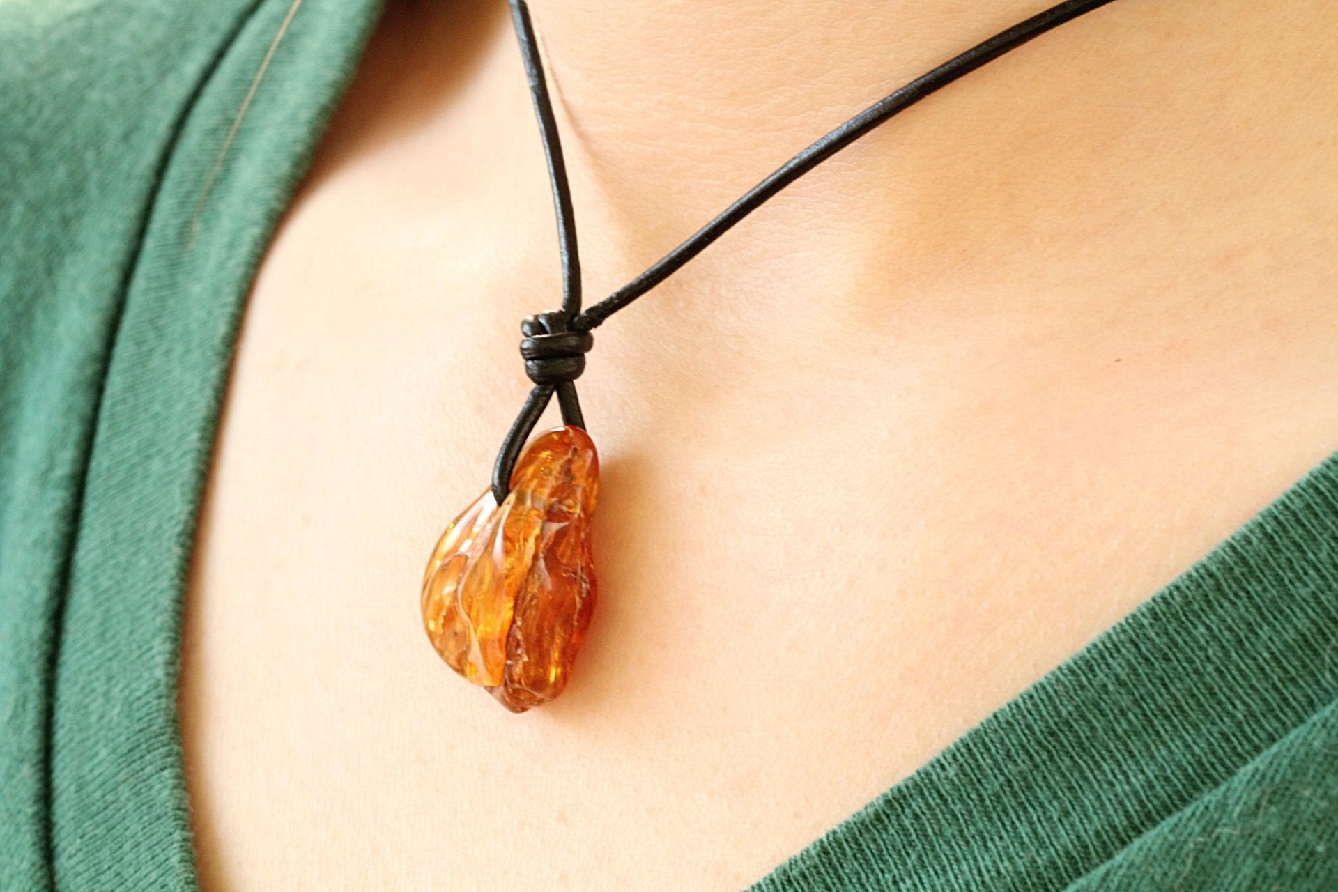 Amber Amulet Gift for Wellness/ Natural Jewelry /Polished Tumbled Gem Necklace for Protection / Natural Nordic Baltic Amber Stone Pendant - Amber SOS