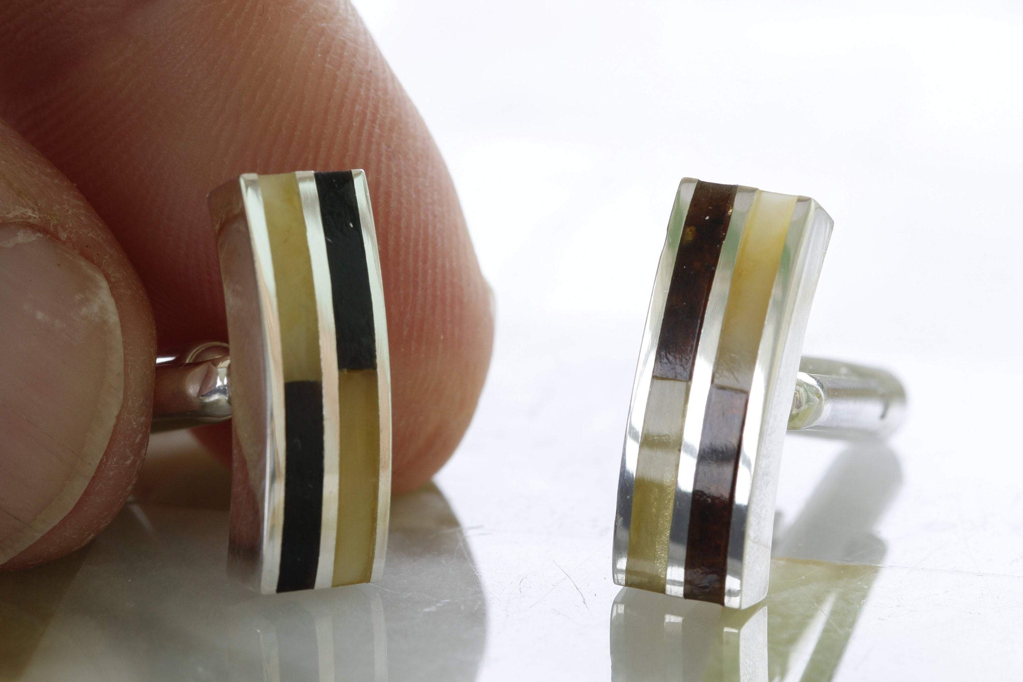 Sleek Minimalist Baltic Amber and Silver Cufflinks - Amber SOS