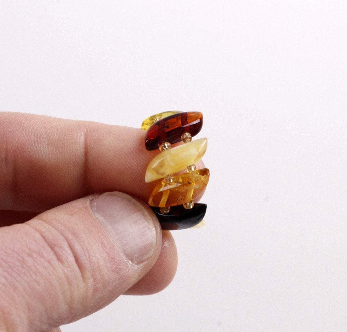 Elastic Ring, Baltic Amber Ring, Natural Amber Ring, Gemstone Ring, Expandable,Stretch Flexible Ring, Thumb Ring, Ring for Pain Relief - Amber SOS