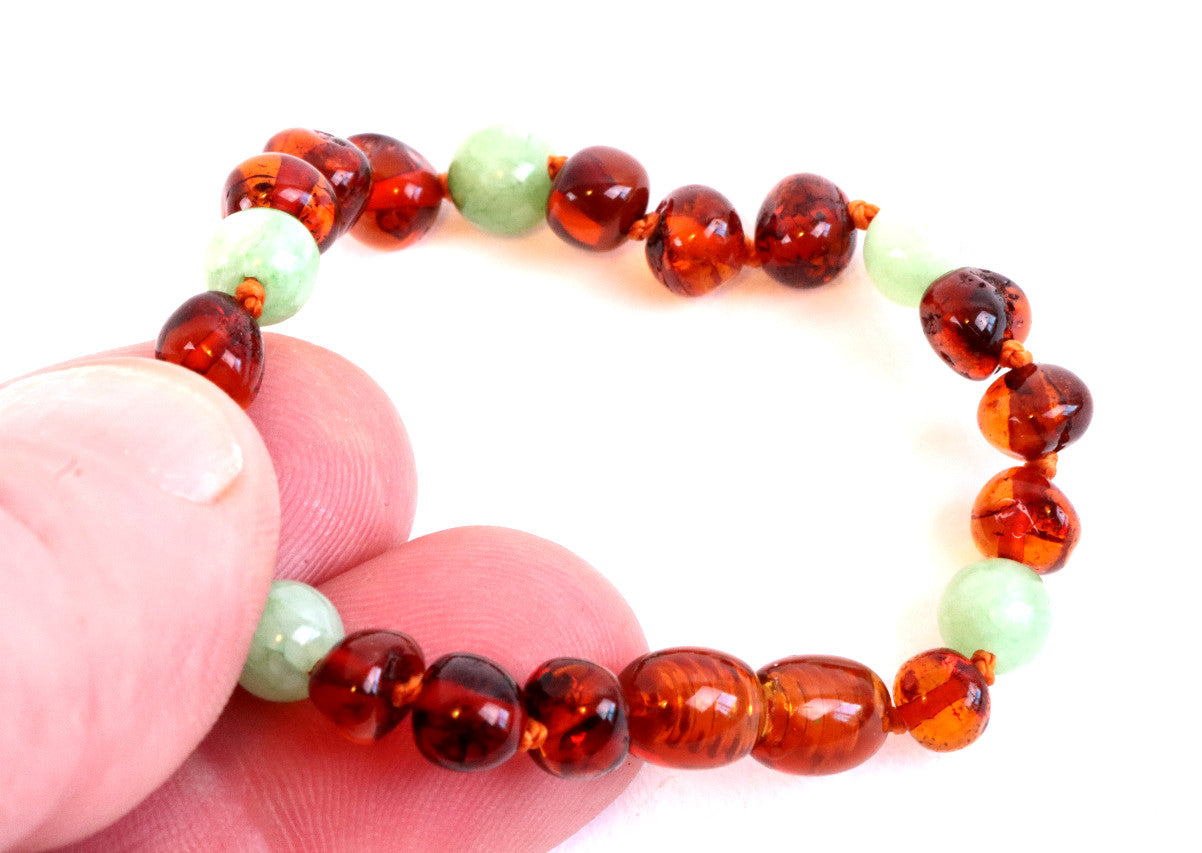 Jade and Amber Bracelet or Anklet Jade Crystal Beads Amber SOS