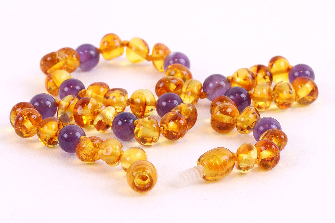 Amethyst and Amber Necklace for Children