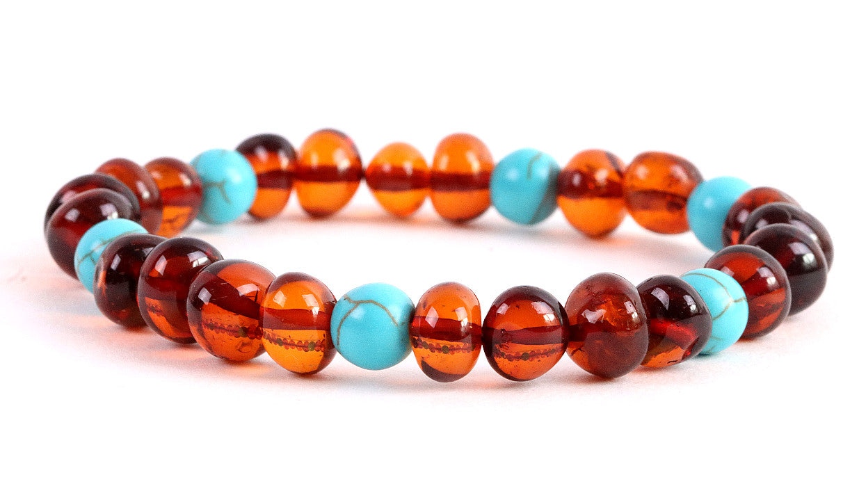 Turquoise and Amber Bracelet Adult Size