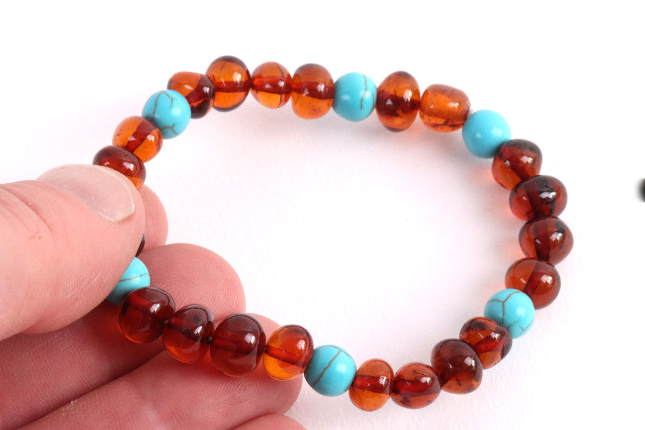 Turquoise and Amber Bracelet Adult Size