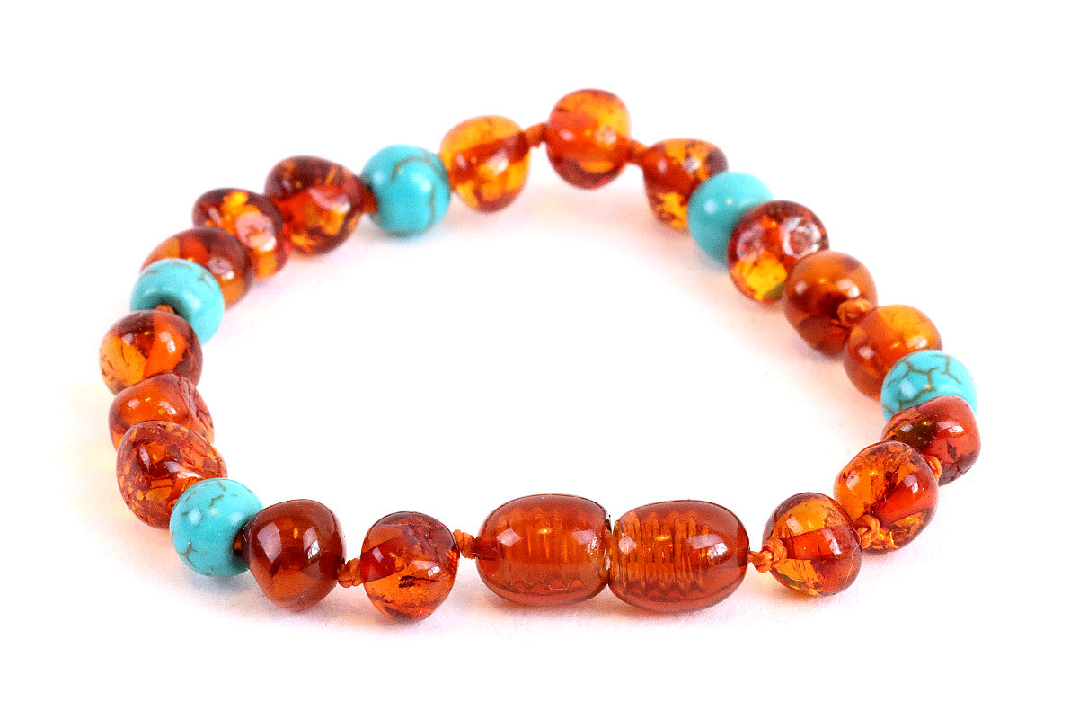 Turquoise and Amber Anklet for Children